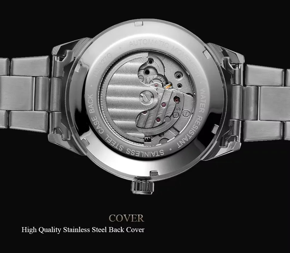 Forsining Men's Automatic Tourbillon Moon Phase Mechanical Watch Stainless Steel 3ATM Waterproof Luxury Design Business Style