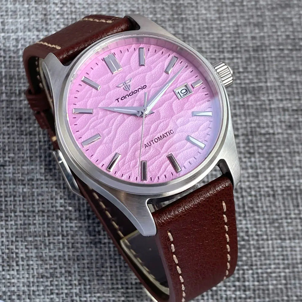 Tandorio Automatic 20ATM Diving Watch for Men Pink Dial Date NH35AA 200m Water Resist 39mm Sapphire Crystal Screw-in Crown