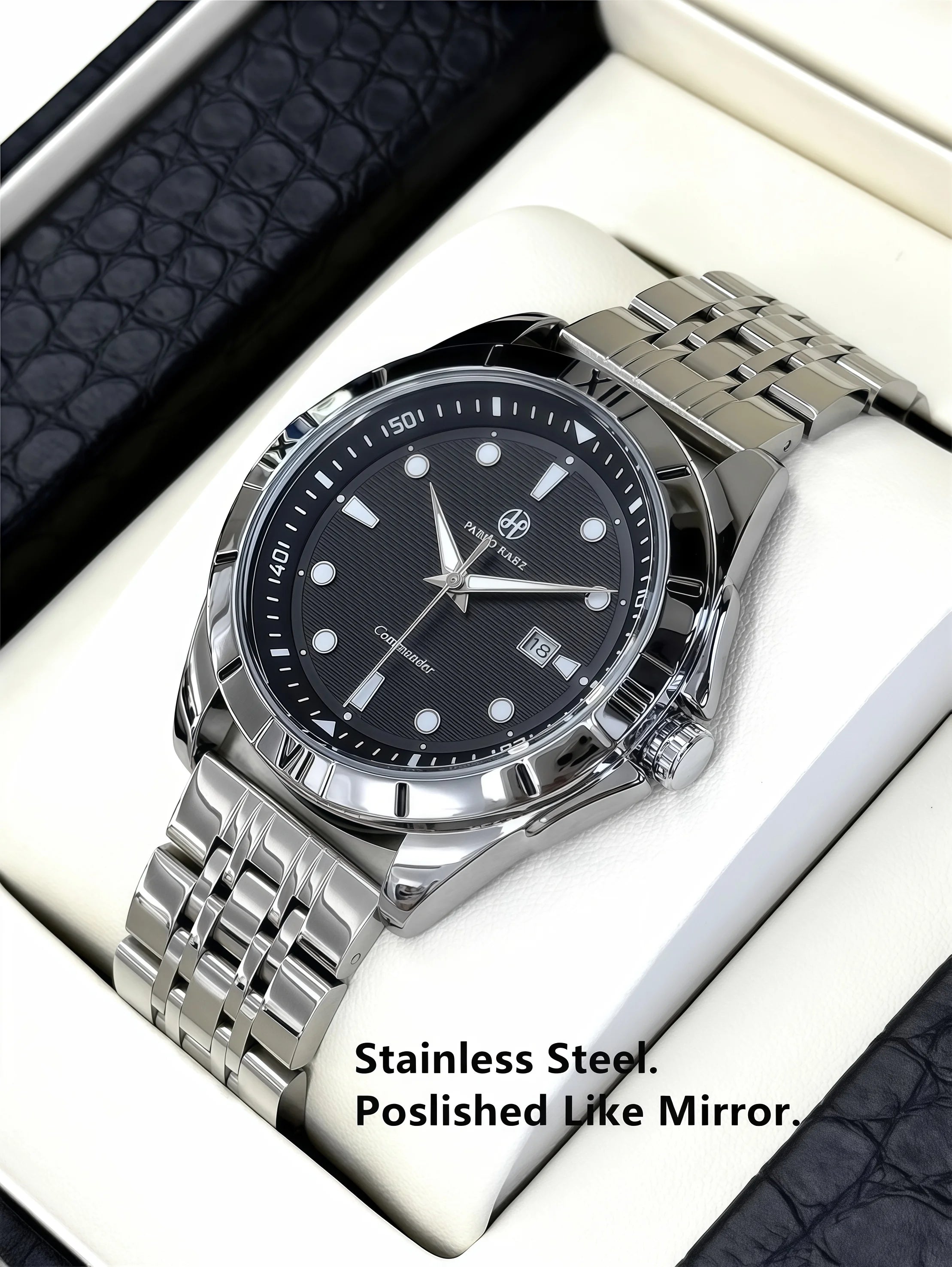 PABLO RAEZ Luxury Watch Business 50 ATM Waterproof Male Clock Luminous Date Stainless Steel Square Quartz Men Watches