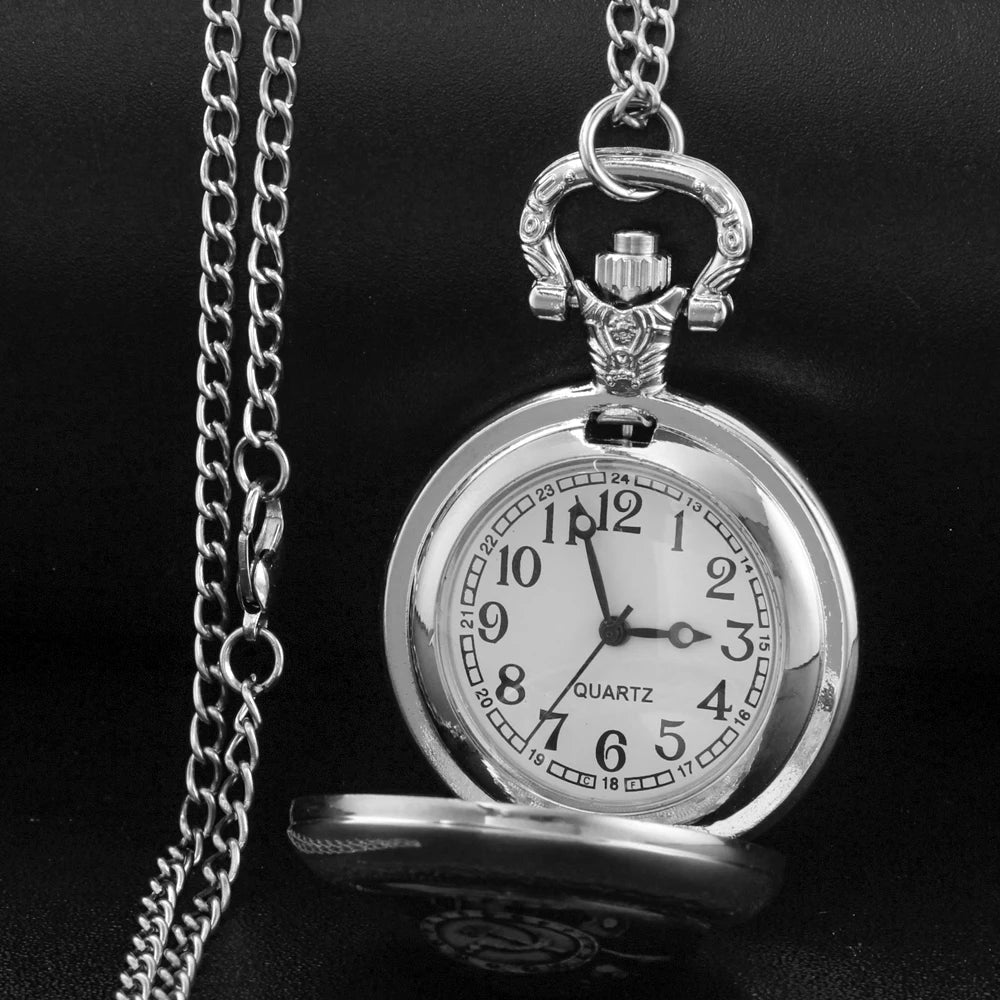 Vintage Time Machine Clock Design Quartz Pocket Watch Necklace Pendant Ideal Gift for Men & Women and Kids Pendant Birthday Gift