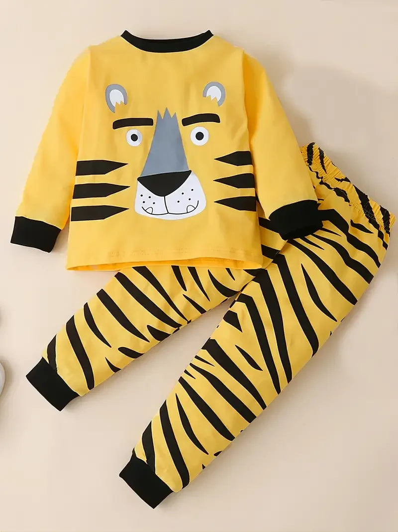 2pcs Boys Casual Crew Neck Animal Print Pajama Sets