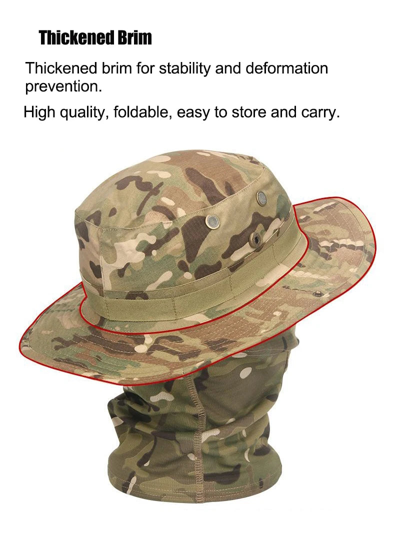 Camouflage Boonie Cap Balaclava Hat Suit Foldable Soft Hat Outdoor Hunting Fishing Wide Brimmed Hat Sunscreen Caps