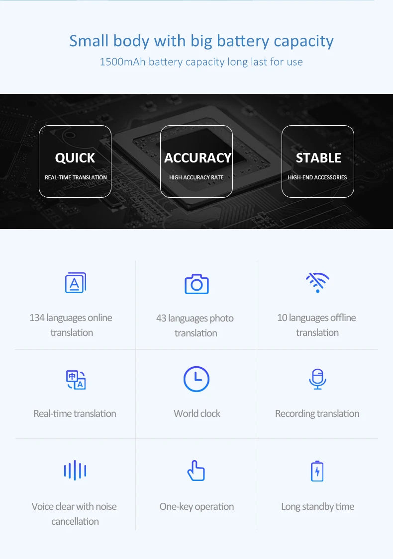 MSAI T11 Translator 138 Languages for Travel Real-time 17 Languages Offline Translation Photo 75 Languages 1500mAh 1+8GB