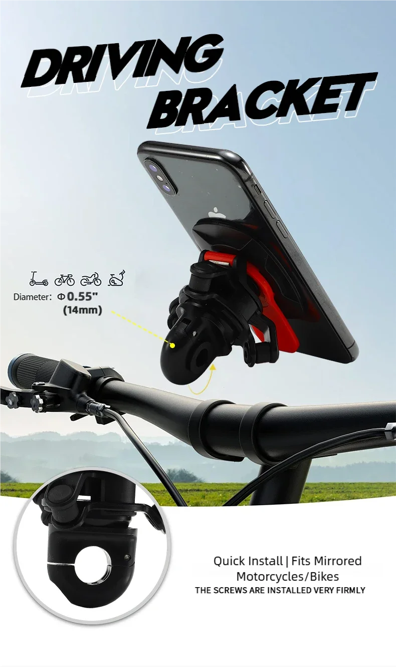 Mirrored Bike/Motorcycle Phone Mount - Quick Install & Secure