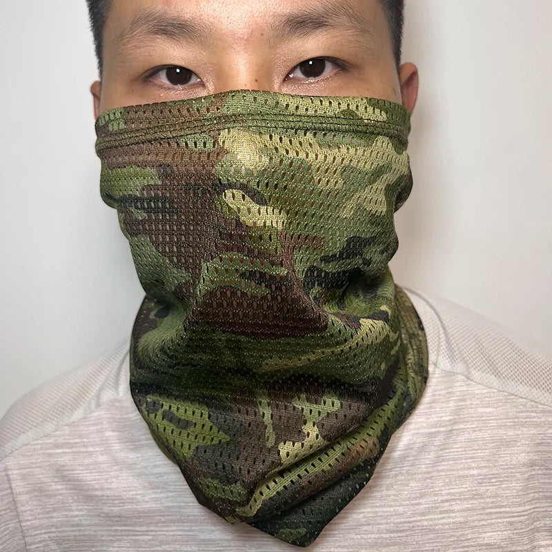 Outdoor Cycling Hiking Camping Sunscreen Breathable Faceshield with Large Mesh Windproof Neckerchief Camo Mask Neck Gaiter Cover