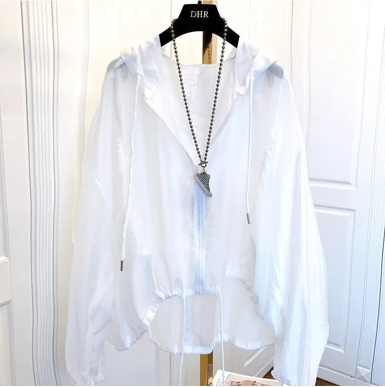 2025 New Ice Silk Thin Sunscreen Coat Women's Jacket Loose Sun Protection Shirt Hooded Top Summer Breathable Lightweight Shirt