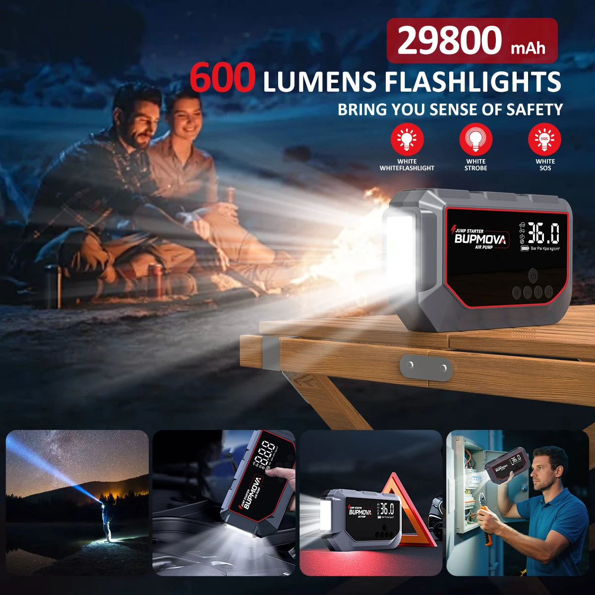 4 in 1 Car Jump Starter with Air Compressor 4000A Portable Power Bank 150PSI Tire Inflator Auto Portable Battery Starter for Car