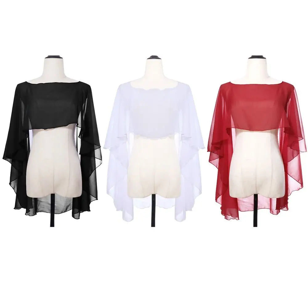 New Fashion Soft Wedding Capes Long Solid Color Chiffon Shrug Sunscreen Wraps Womens Ladies
