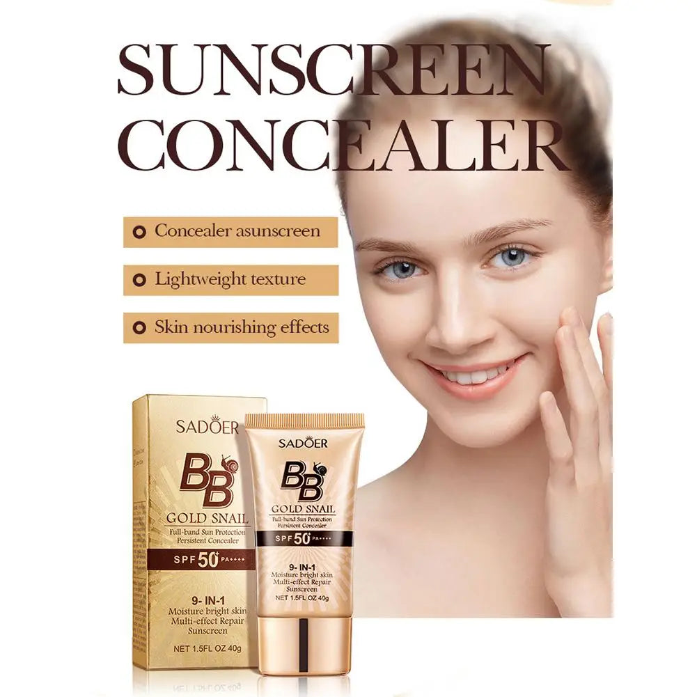 SADOER Gold Snail BB Cream Sunscreen Concealer Foundation Moisturizing Cream Daily Skin Care Sun Protection Isolation 40g 2026