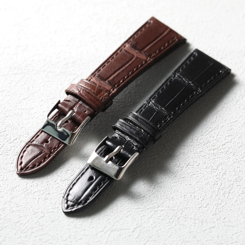 Handmade Crocodile Leather Watchband, Bamboo Pattern 18 19 20 21 22MM Vintage Brown Black, Short S/M Soft Bracelet