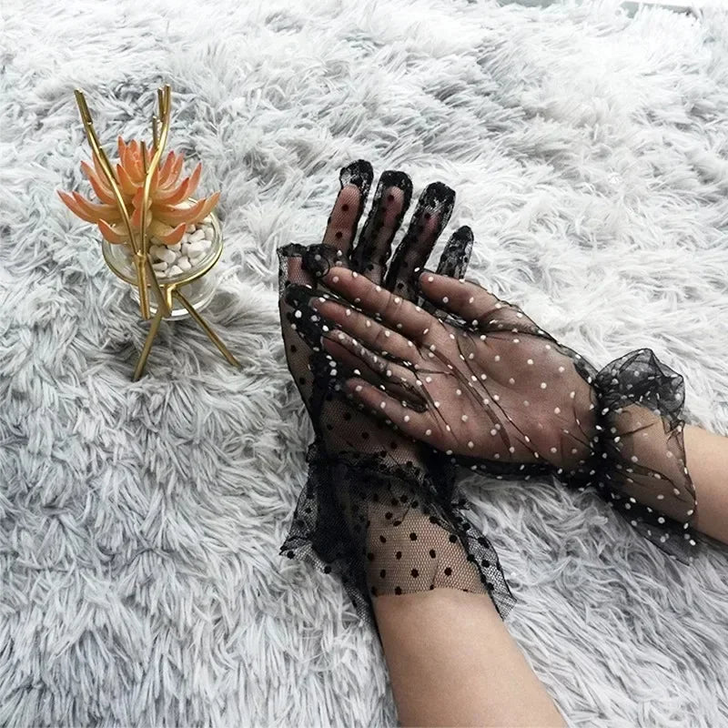 1/2/3/4Pairs Women'S Sexy Mesh Gauze Wavy Dot Lace Gloves Fashion Sunscreen Breathable Lace Bridal Wedding Etiquette Gloves