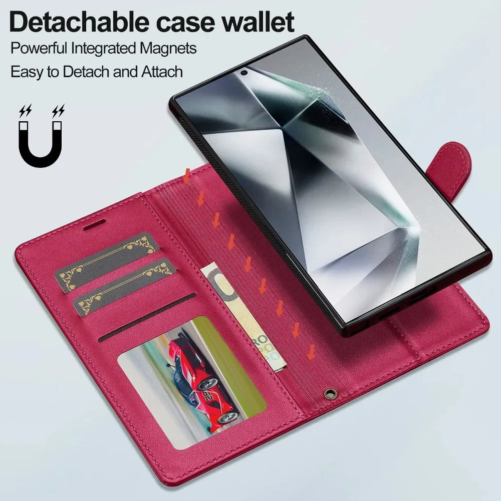 Detachable Wallet Case For Samsung Galaxy S25 Ultra S24 FE S23 + Plus Card Holder Kickstand Shockproof Wrist Strap Flip Cover