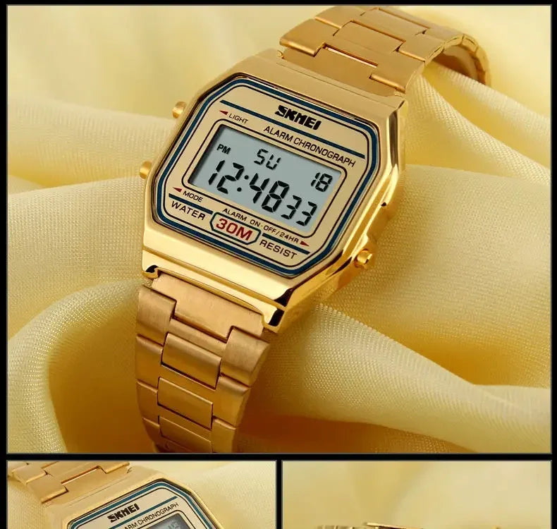 Skmei Fashion Men Stainless Steel Strap LED Display 3Bar Waterproof Digital Watch Reloj Hombre For Casual 1123 Sport Watches