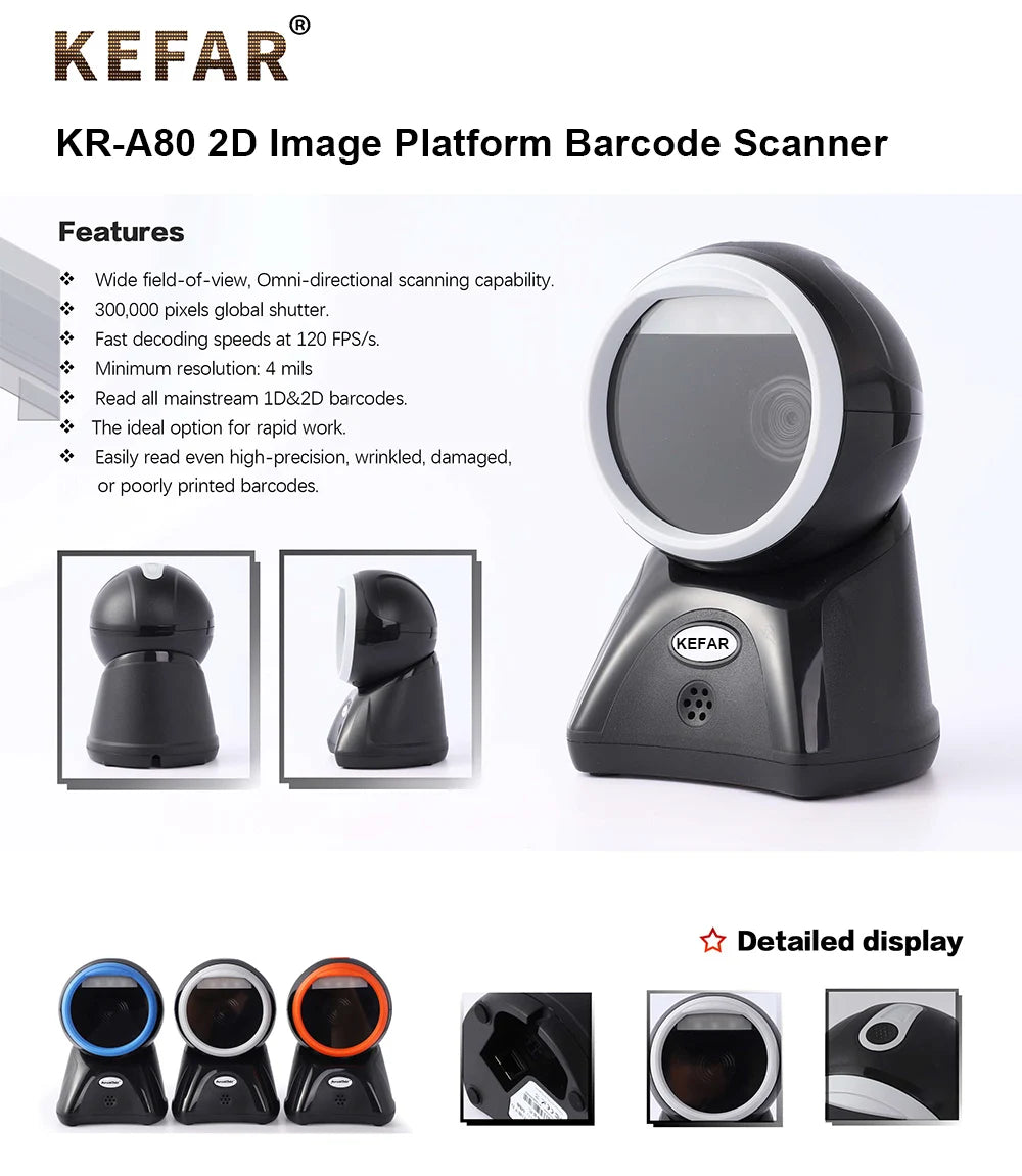 New Arrial Foldable Omnidirectional Desktop 2D Barcode Scanner Automatic Wired USB Platform Bar Code Reader for Supermarket