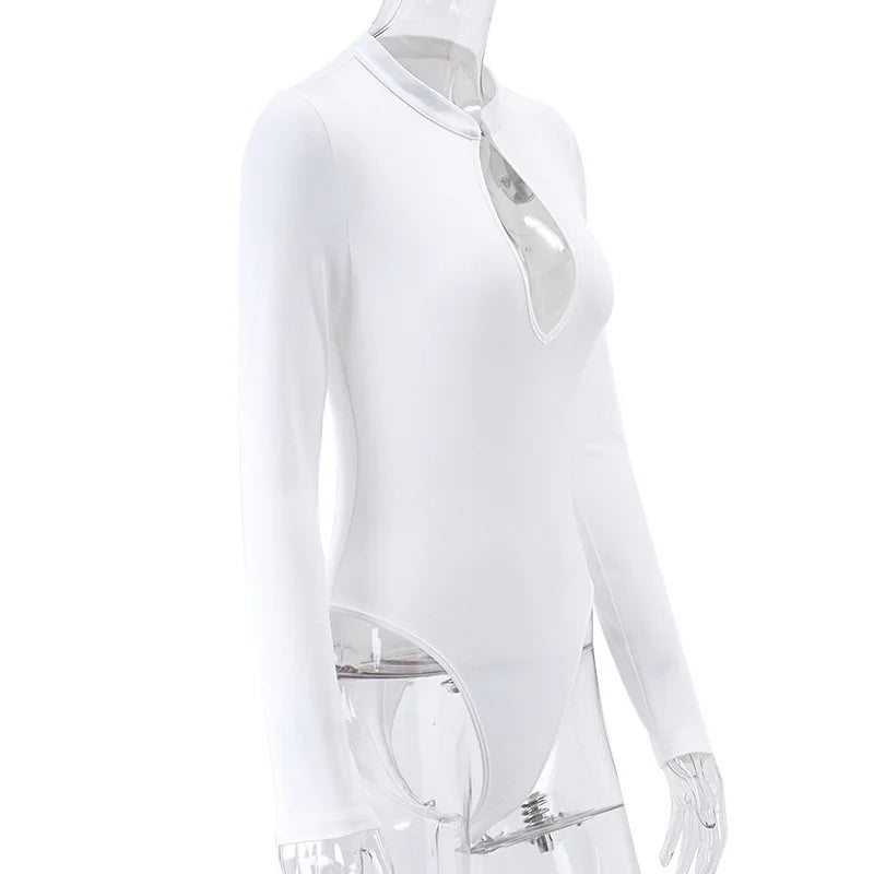 Ladies' sexy long-sleeved one-piece top with cut-out front and low-cut long-sleeved T-shirt for women, suitable for spring and s