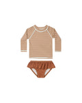 2026 Summer RC Baby Girls Long Sleeve Swimwears Floral Swimsuit Kids Bikini Set Girls Sunscreen Bodysuit One-piece Suits 1-12Y