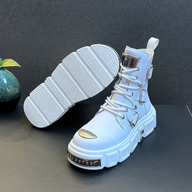 New Arrival Men Fashion Casual Metal Short Boots Spring Autumn Luxury Designer Youth Trending High Top Thick Bottom Sneakers
