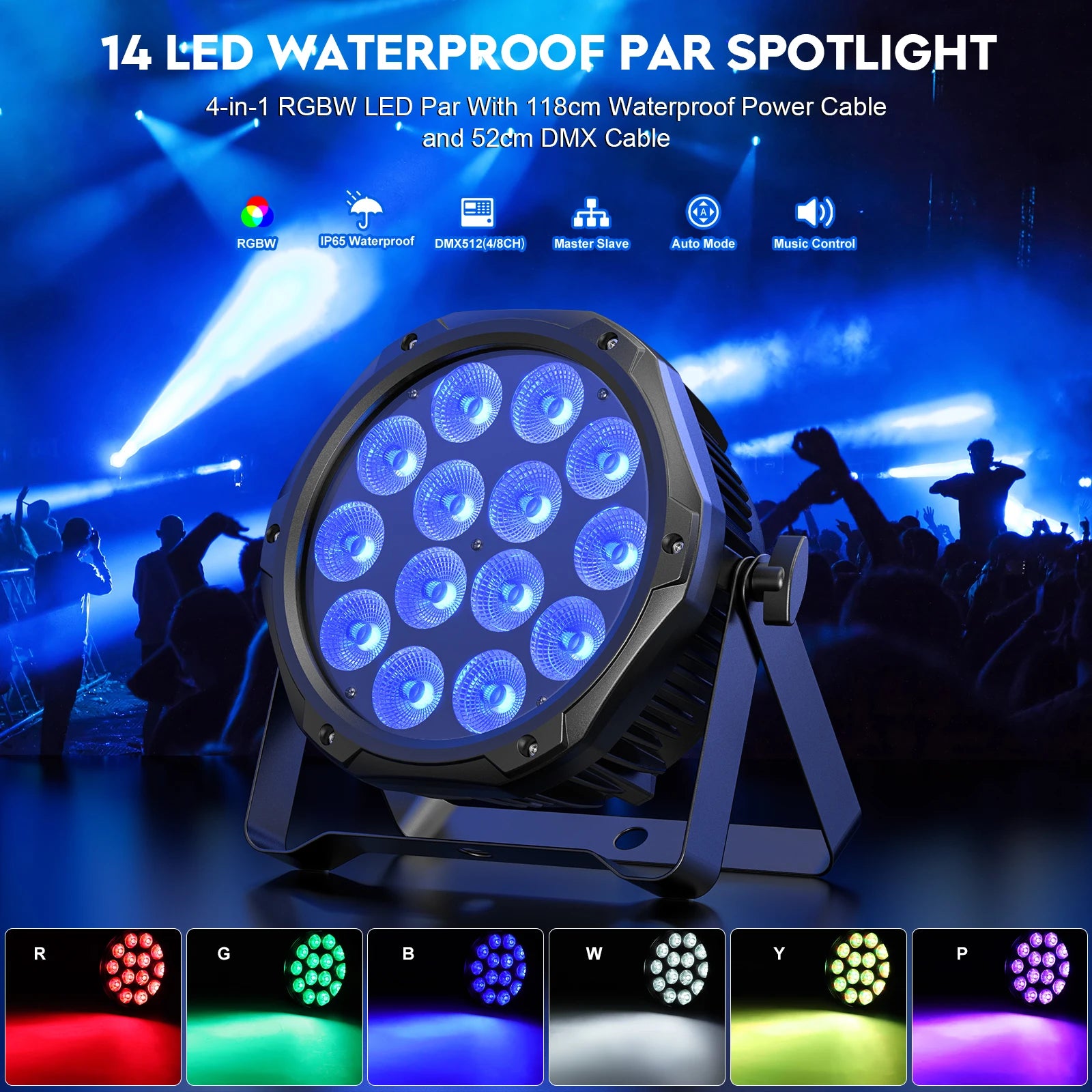 U'King 4PCS Waterproof LED Par Light 14x10W LED RGBW DJ Party Light IP65 DMX512 Effect Stage Lighting for Disco Bar Nightclub