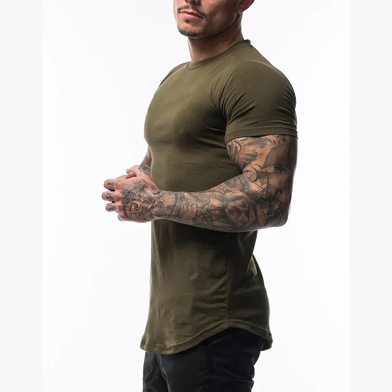 Summer Solid Short Sleeve T Shirt Men Cotton Sports Fitness T-shirt Men Bodybuilding Tshirt Round Hem Streetwear Tee Shirt homme