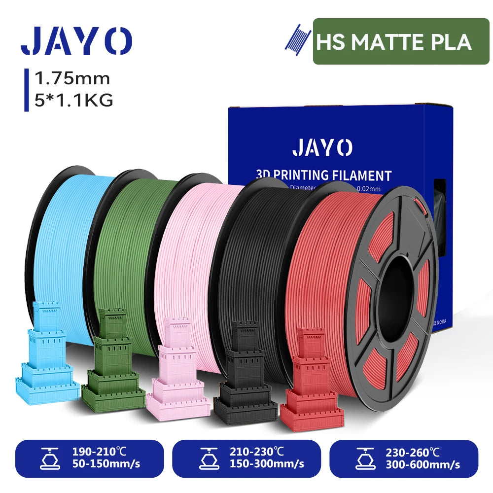 JAYO 5Rolls 3D High Speed Marble PLA/HS Matte PETG/HS PLA Filament 600mm/s High Speed 3D Printer Non-toxic Filament 1.1KG/roll