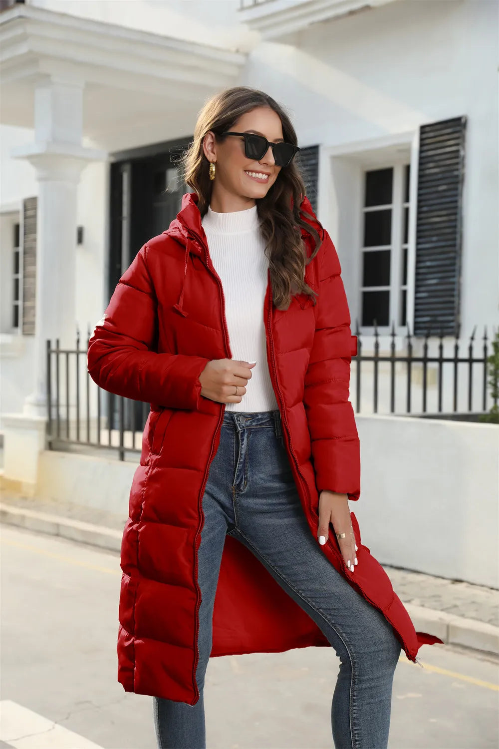 Winter Hooded Women's Cotton Padded Jacket Mid-length Keep Warm Coats Thickened Slim Fit Outwear