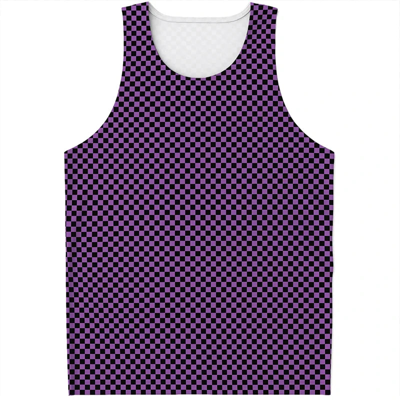 Simple Checkered Pattern Tank Tops Summer Fashion Streetwear 3D Printed Sleeveless T Shirts Casual Oversized Vest Mens Clothing