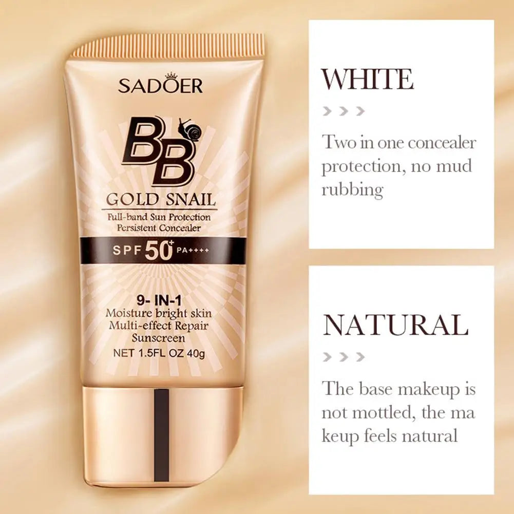 SADOER Gold Snail BB Cream Sunscreen Concealer Foundation Moisturizing Cream Daily Skin Care Sun Protection Isolation 40g 2026