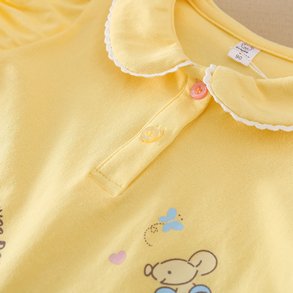 Girls Shirt 2025 New Children's Baby Short-sleeved Top Young Girls Cute Cotton Clothes for 2-6 Ages Kids