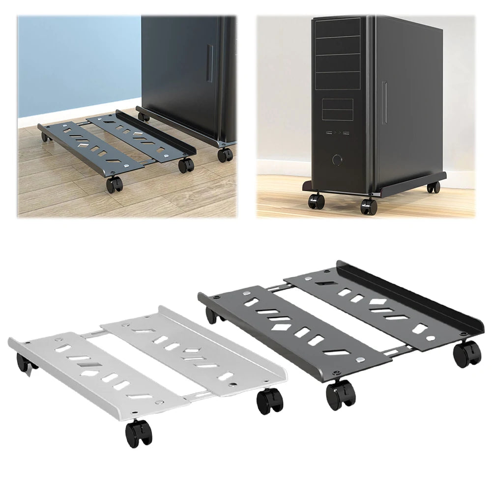 Heavy-Duty PC Tower Stand with Caster Wheels Adjustable PC Tower CPU Holder Steel Desktop Stand PC Riser Office Desk Accessories