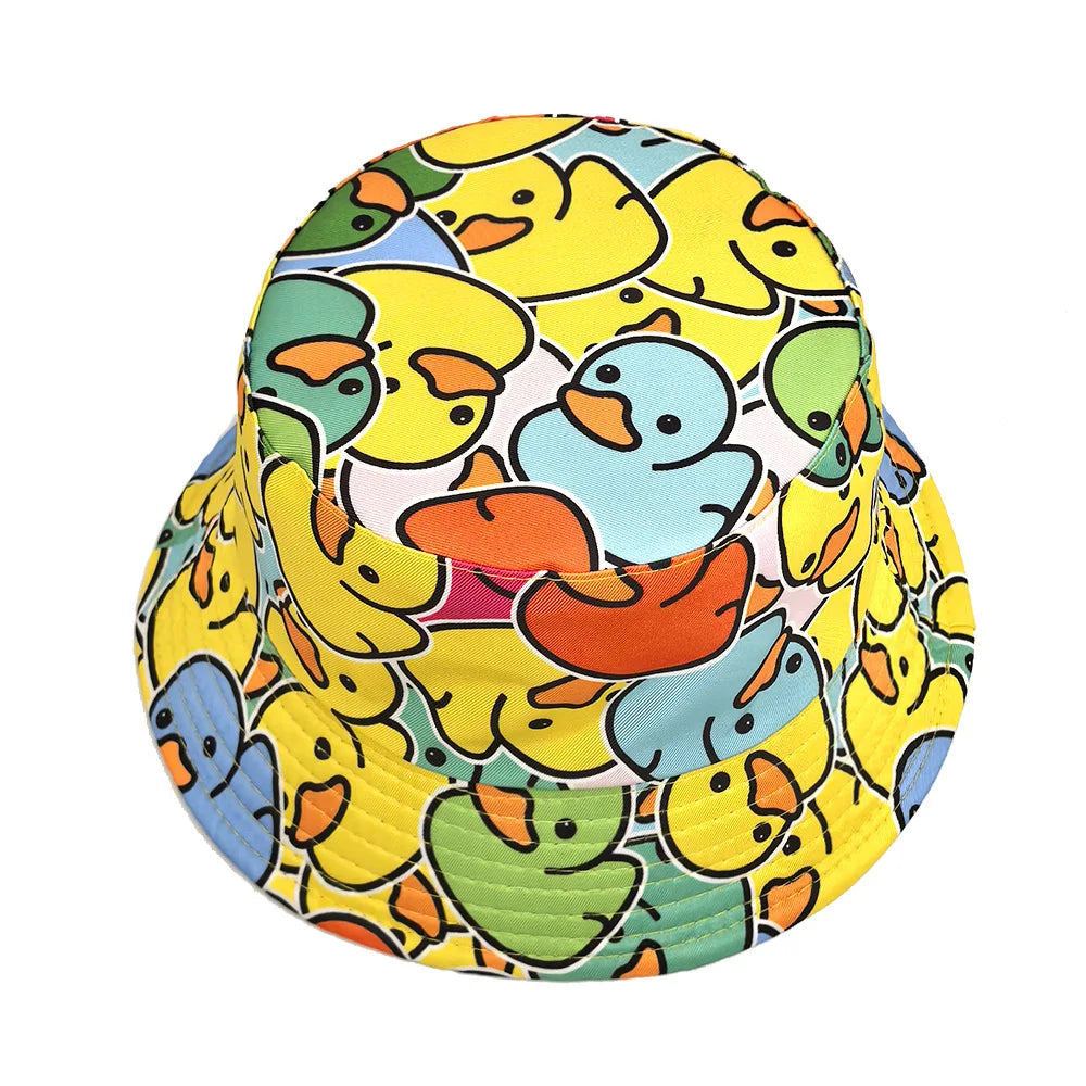Cute Cartoon Duck Print Bucket Hat for Women Men Fashion Decorate Panama Summer Outdoor Travel Sunscreen Fisherman Hats Hip Hop