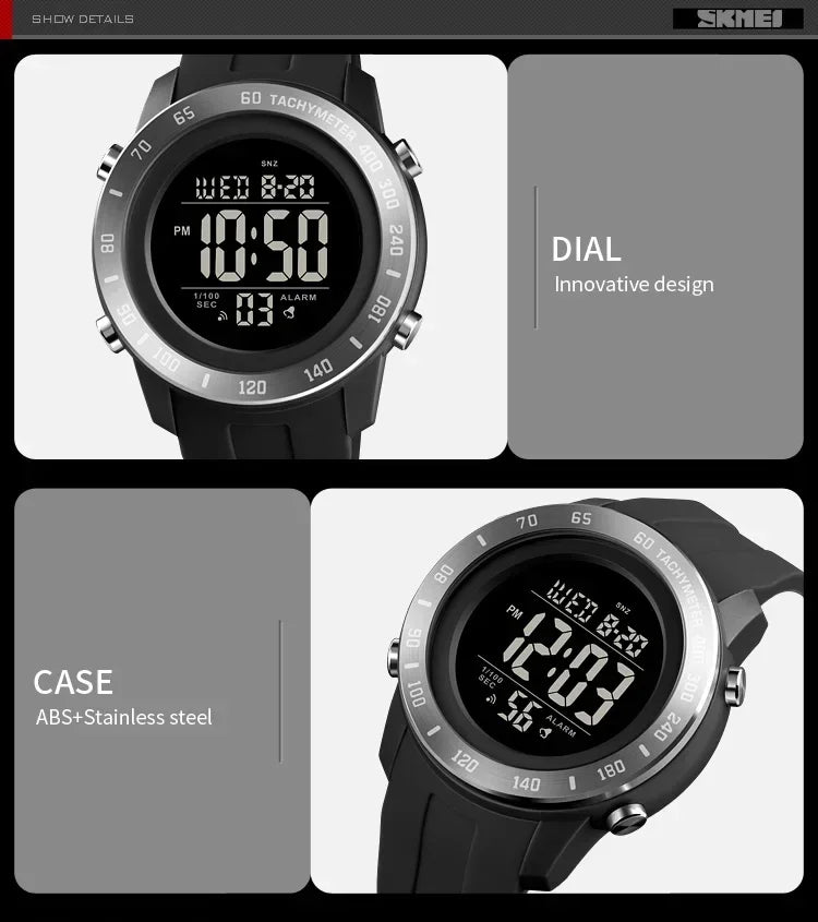 SKMEI 1524 2 Time LED Digital Wristwatches For Mens Waterproof Chrono Count Down Male Hour montre homme Big Dial Sport Men Watch