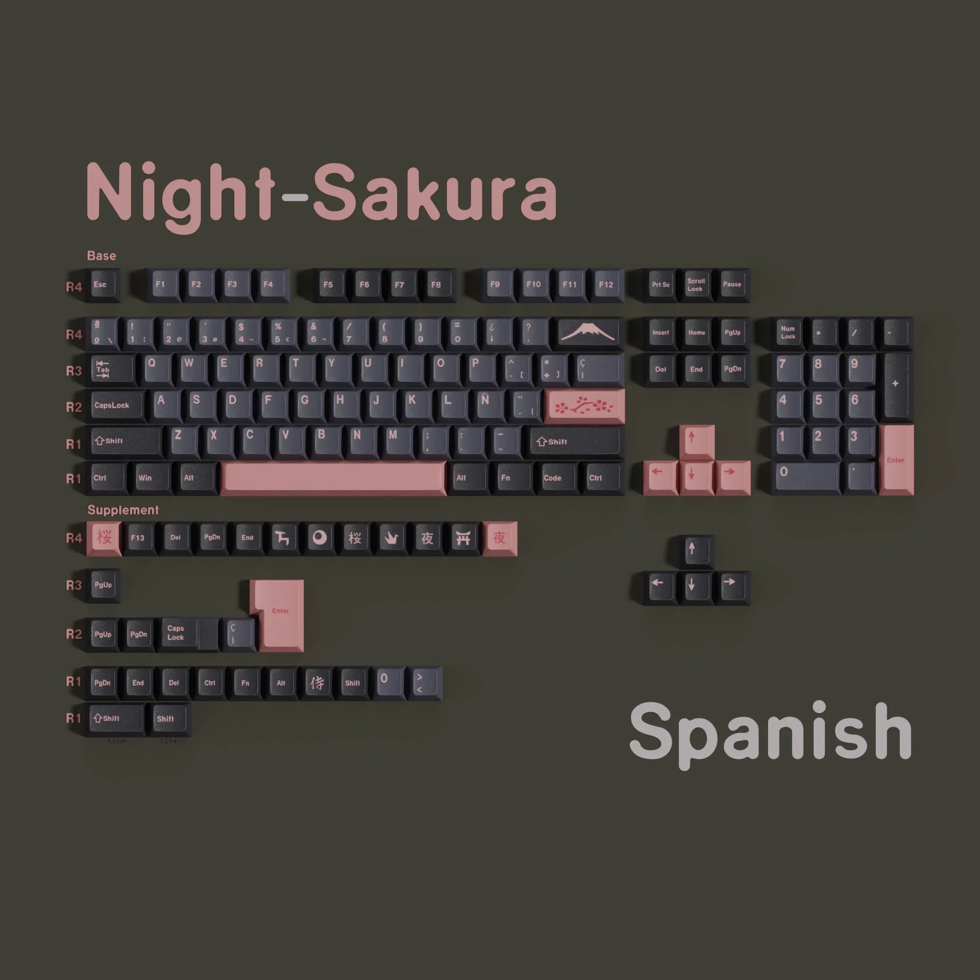 ES Spanish PBT Keycaps MOA Cherry Red Blue Samurai Night Sakura Morandi Dye Sub Keycap For ISO Layout Ansi Mechanical Keyboard