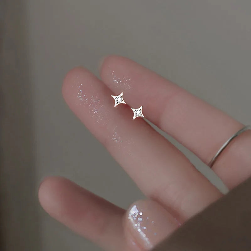 925 Silver Needle Water Drop Flower Crystal Earrings Shiny Silver Color Beautiful Mini Earrings Jewelry Gifts