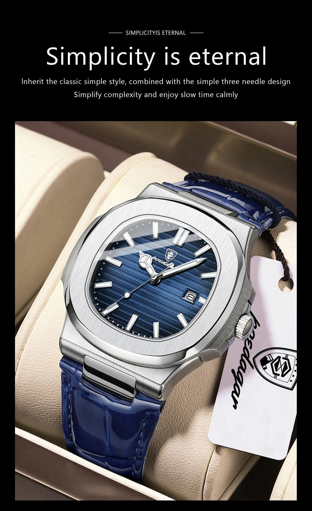 POEDAGAR Luxury Original Man Watch Date Waterproof Luminous Square Men Wristwatch High Quality Leather Men's Quartz Watches Male