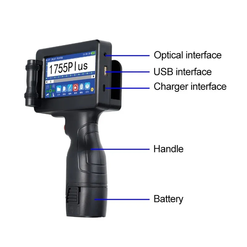 Portable Mini Split Printer 12.7mm Handheld Inkjet Printer 28 Languages Non-encrypted QR Barcode Image Logo Date Coding Machine