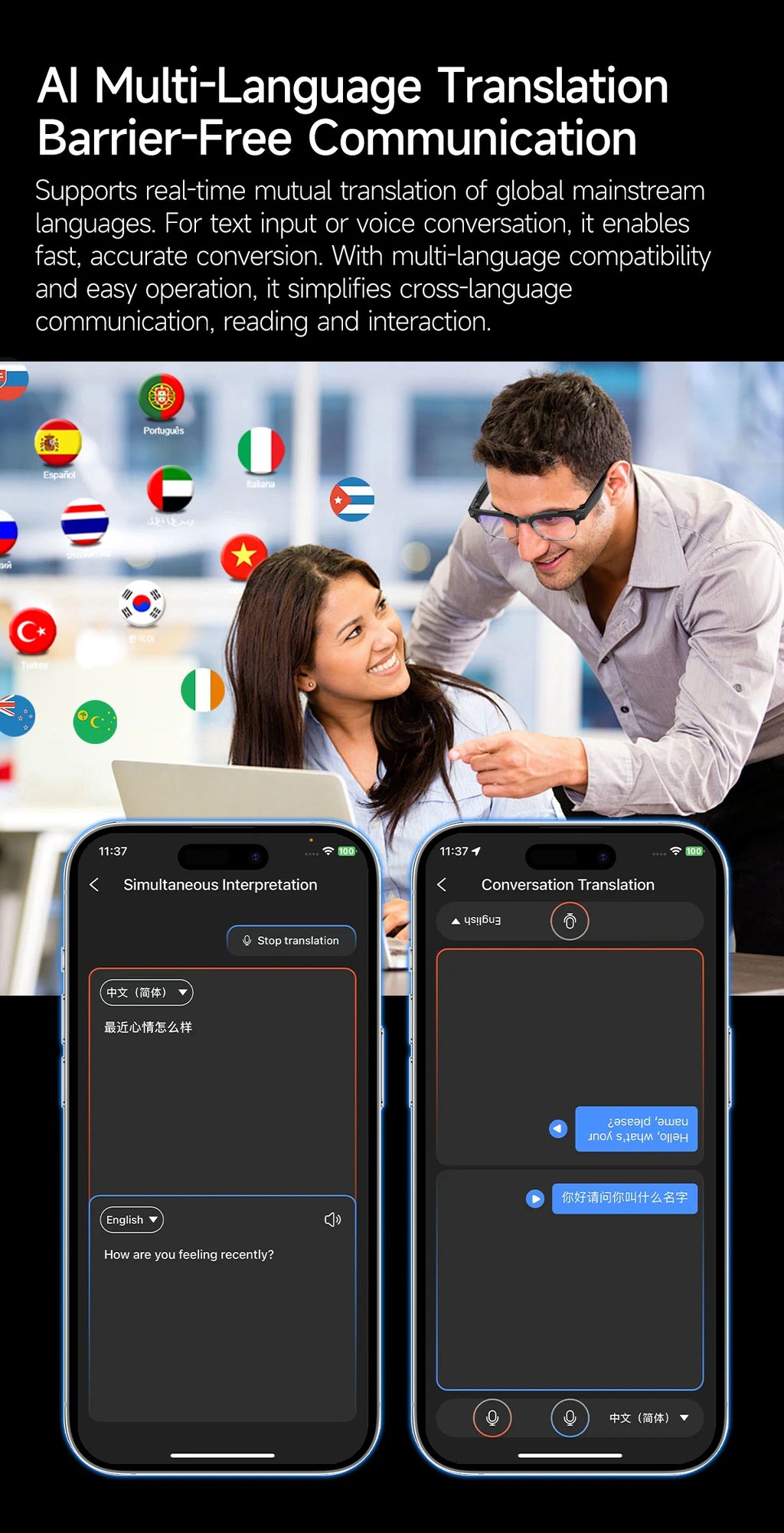 New Upgrade 800W Pixel Smart Glasses With Camera Video Recording AI Photo Recognition Call Language Translation Voice Sunglasses