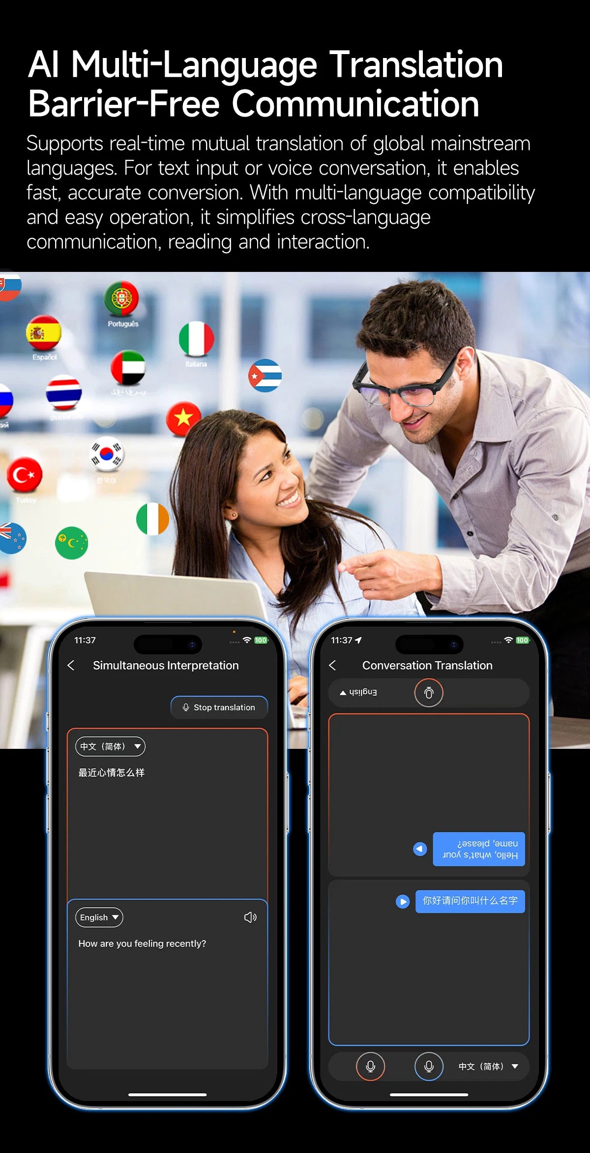 New Upgrade 800W Pixel Smart Glasses With Camera Video Recording AI Photo Recognition Call Language Translation Voice Sunglasses