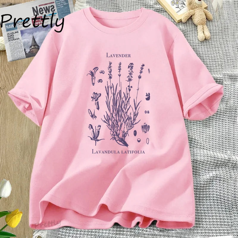 Retro Lavender Graphic T-Shirt Wildflowers Nature Botanical T Shirt Cotton Short Sleeve Round Neck Tshirt Harajuku Clothes Tees