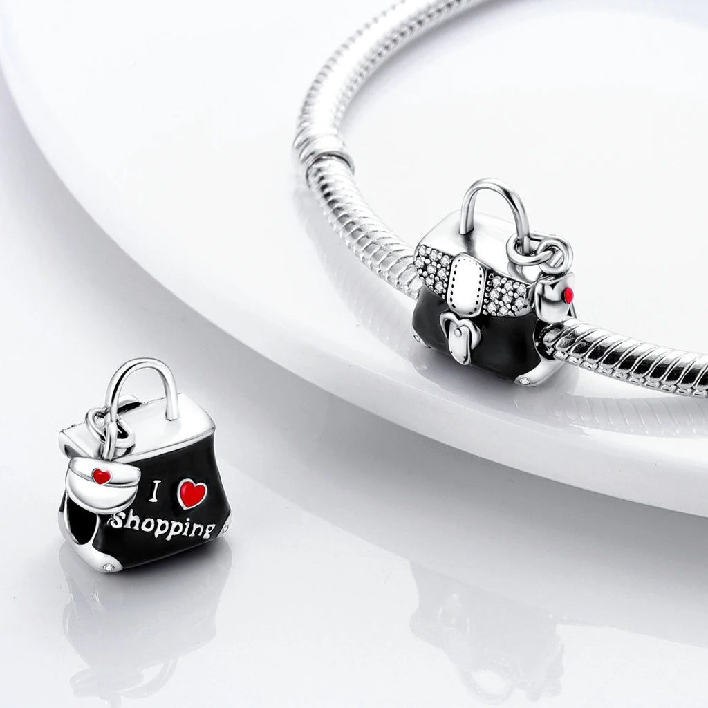 925 Silver Lipstick High Heels Charms For Lady Pendant Fit Original Bracelet DIY Ornament