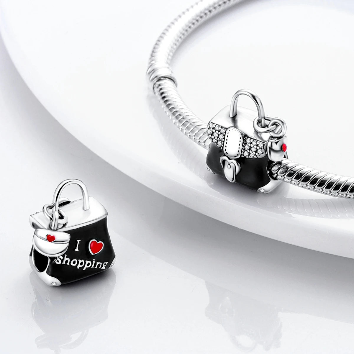 925 Silver Lipstick High Heels Charms For Lady Pendant Fit Original Bracelet DIY Ornament