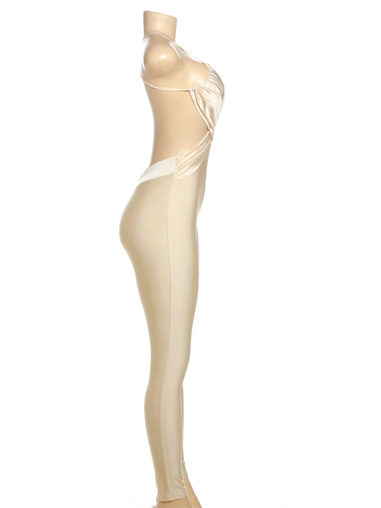 Nibber Slim Sexy Backless Jumpsuit Women Sleeveless Cross Ruched Wrap Straps Midnight Coquette Workout Activity Fitness Overalls