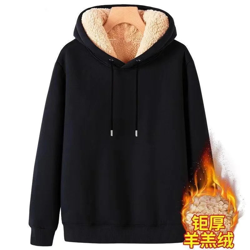 2024 Autumn and Winter New Hooded Lamb Fleece Hoodie Solid Color with Thick Fleece for Men and Women, Warm and Casual Versatile