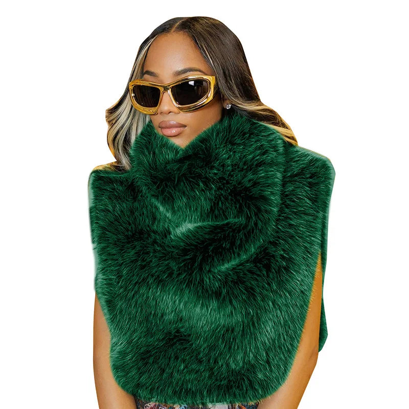 Turtleneck Furry Tank Tops Women Trend Sexy Side Split Chic Fall Trend Midnight Basic Street Furs Hipster Clubwear Vest Crop Top