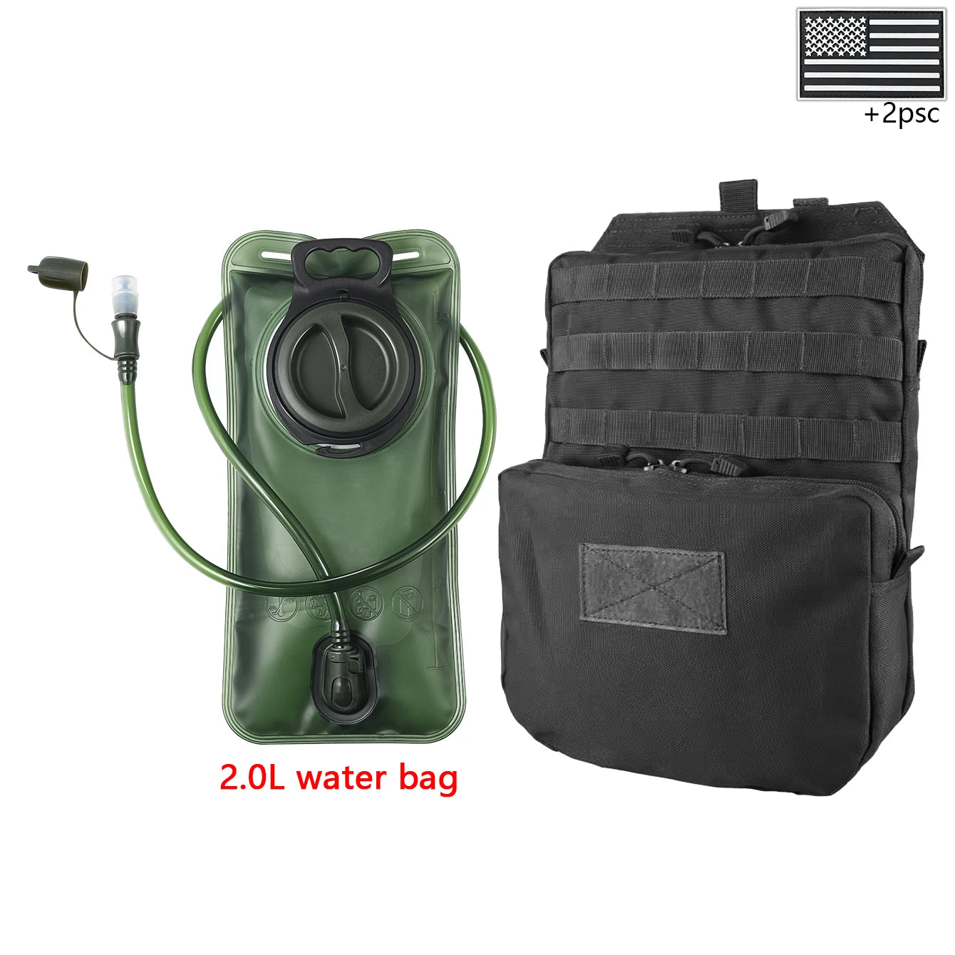 Outdoor sports drinking equipment: 2L large-capacity water bag + molle backpack, suitable for hiking, camping, and cycling