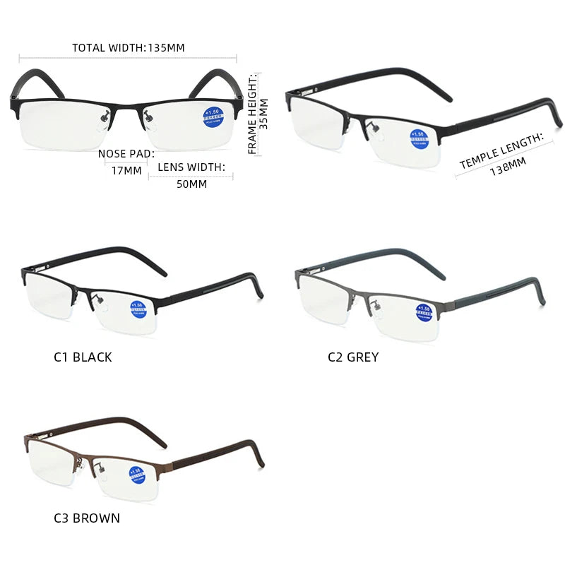 Brand Designer Reading Glasses Men Women Fashion Half Frame Presbyopic Glasses Vintage Business Diopter Eyeglasses +1.0 1.5 2.0