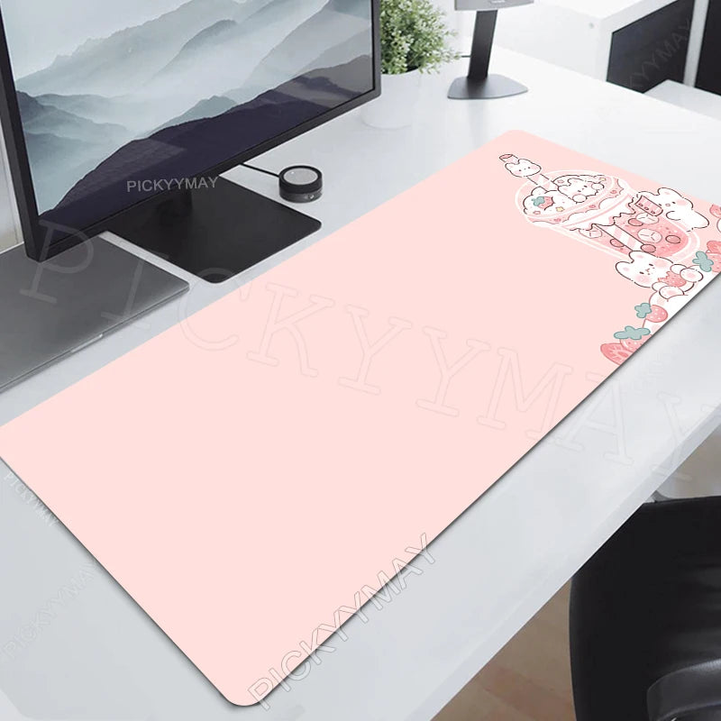 Strawberry Milktea Mousepads Cute Table Mats Gamer Mousepad Large Mouse Mat Desk Pads Keyboard Mats Gaming Mouse Pad Pink
