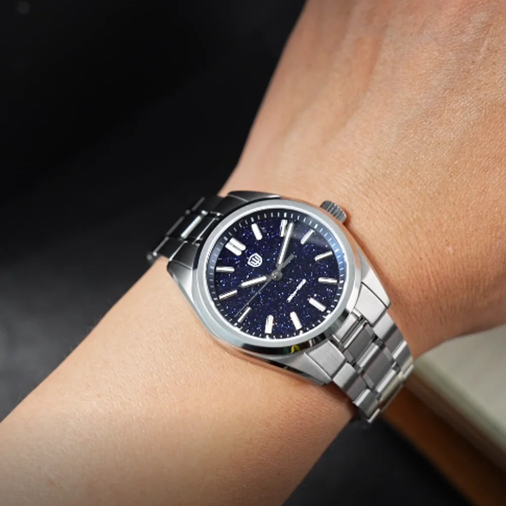 Watchdives New WD0003B ‌Aventurine Dial Watch VH31 Sweep Movement Sapphire Crystal Luminous 100m Waterproof 36mm Vintage Watche