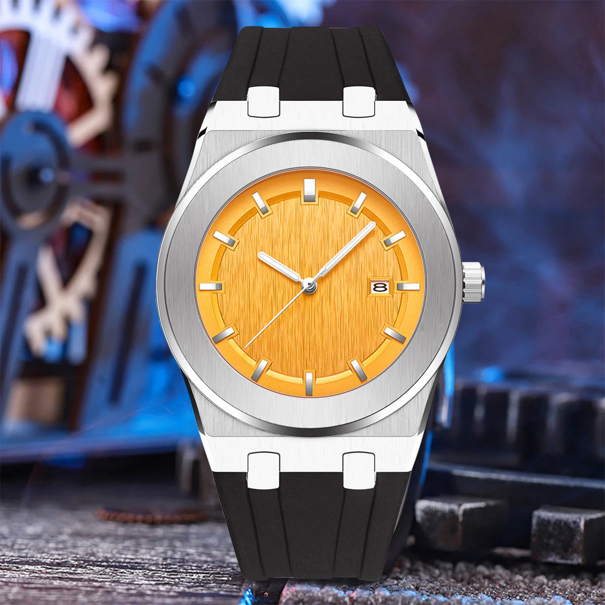 PINTIME Simple Men's Watch Fashion Leisure Sports Silicone Watch Automatic Date No Logo Round Waterproof Quartz Watch