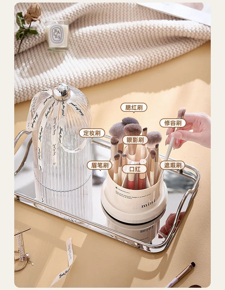 360° Rotating Make Up Organizer With Lid Luxury Cosmetic Brushes Holder Lipstick Eyebrow Pencil Holder Eye Shadow Storage Box