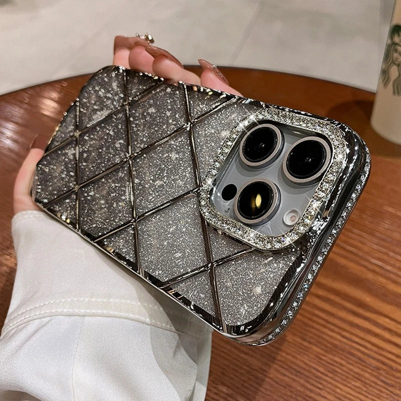 Luxury Diamond Case for iPhone 16Pro 15Pro Max Rhombus Transparent Plating Soft Silicone Cover for iPhone 15 16 13 12 14 Pro Max